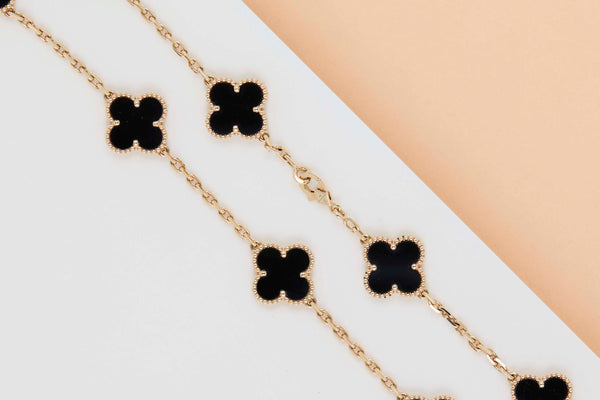 Vintage Alhambra Necklace - Yellow Gold - 10 Motifs - Onyx - 42CM - B&P