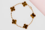 Vintage Alhambra Bracelet - 5 Motifs - Yellow Gold & Tiger Eye - 19.5CM - B&P
