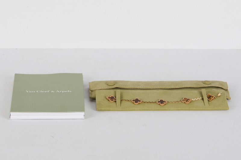 Vintage Alhambra Bracelet - 5 Motifs - Yellow Gold & Tiger Eye - 19.5CM - B&P