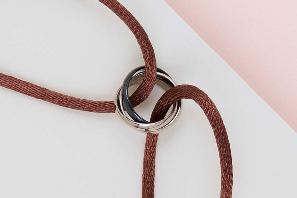 Trinity Cord Bracelet - White Gold/Black Ceramic - Pouch