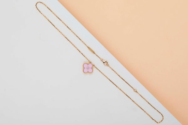 Vintage Alhambra Necklace - Limited Edition - RG - Pink Ceramic & Diamond - 42 CM - B&P