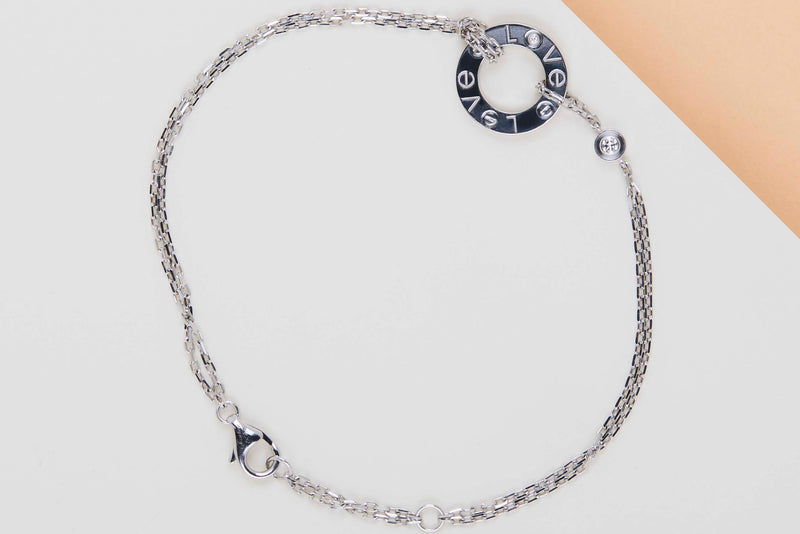Love Circle Bracelet - White Gold & 2 Diamonds - 18,5 CM - B&P