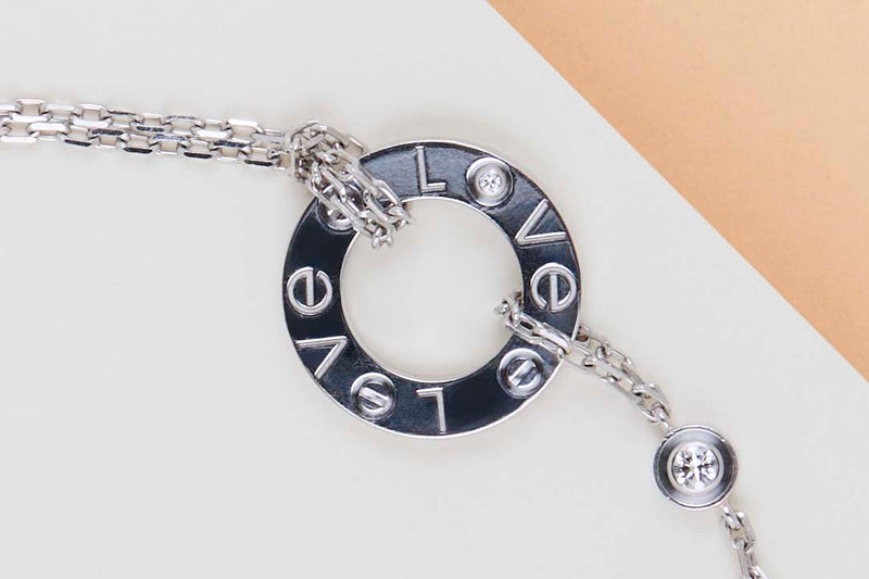 Love Circle Bracelet - White Gold & 2 Diamonds - 18,5 CM - B&P