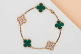 Vintage Alhambra Bracelet - 5 Motifs - Malachite & Diamonds - 19.5CM - B&P