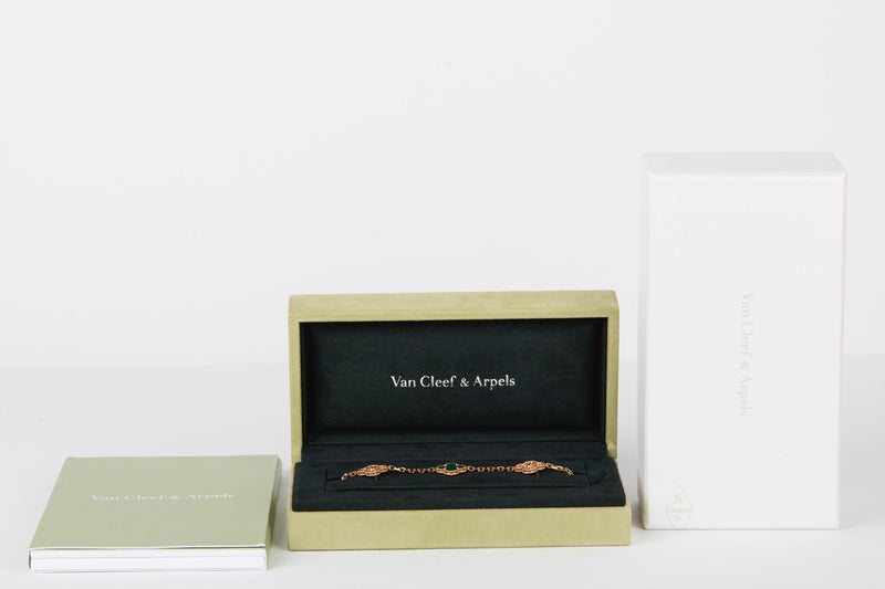 Vintage Alhambra Bracelet - 5 Motifs - Malachite & Diamonds - 19.5CM - B&P