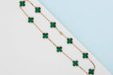 Vintage Alhambra Necklace - 10 Motifs - Malachite & Yellow Gold - 42CM - B&P