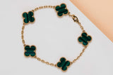 Vintage Alhambra Bracelet - 5 Motifs - Yellow Gold & Malachite - 19.5CM - B&P