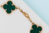 Vintage Alhambra Bracelet - 5 Motifs - Yellow Gold & Malachite - 19.5CM - B&P