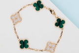 Vintage Alhambra Bracelet - 5 Motifs - Yellow Gold, Malachite, Diamonds - 19CM - B&P