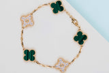 Vintage Alhambra Bracelet - 5 Motifs - Diamonds & Malachite - 19,5 CM - B&P