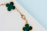 Vintage Alhambra Bracelet - 5 Motifs - Diamonds & Malachite - 19,5 CM - B&P