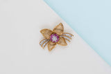 Brooche - 18ct. Yellow & White Gold - Rubies & Diamonds - 4 x 3 CM