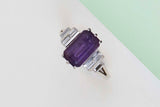 Ring - 14ct. White Gold - Amethyst & Diamonds - Size 57