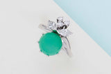 Ring - 18ct. White Gold - Chrysoprase & Diamonds - Size 55