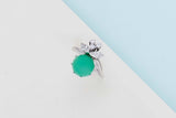 Ring - 18ct. White Gold - Chrysoprase & Diamonds - Size 55