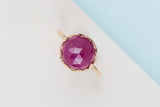 Rose Gold Ring - Red Sapphire - Size 52