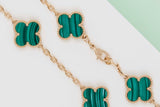 Vintage Alhambra Necklace - Yellow Gold - 10 Motifs - Malachite - 42 CM - B&P