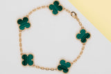 Vintage Alhambra 5 Motifs Bracelet - Yellow Gold & Malachite - 19.5 CM - B&P