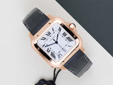 Santos Large 'White Roman Dial - Rose Gold - Leather Strap'