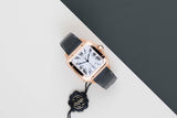 Santos Large 'White Roman Dial - Rose Gold - Leather Strap'