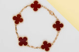 Vintage Alhambra Bracelet - 5 Motifs - Yellow Gold - Carnelian - 18.5 CM - B&P