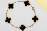 Vintage Alhambra 5 Motif Bracelet - Yellow Gold & Onyx - 19,5 CM - B&P