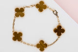 Vintage Alhambra 5 Motif Bracelet - Yellow Gold & Tiger's Eye - 17,5 CM - B&P
