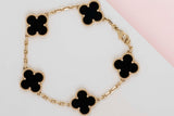Vintage Alhambra 5 Motif Bracelet - Yellow Gold & Onyx - 17,5CM - B&P