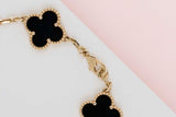 Vintage Alhambra 5 Motif Bracelet - Yellow Gold & Onyx - 17,5CM - B&P