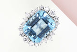 18ct. White Gold Ring - Size 54 - Aquamarine - 10 Round Diamonds - 10 Navette Cut Diamonds