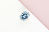 18ct. White Gold Ring - Size 54 - Aquamarine - 10 Round Diamonds - 10 Navette Cut Diamonds