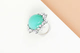 18ct. White Gold Ring - Size 56 - Chrysopraas - 4 Round Cut Diamonds - 20 Small Navette Cut Diamonds - 8 Big Navette Cut Diamonds