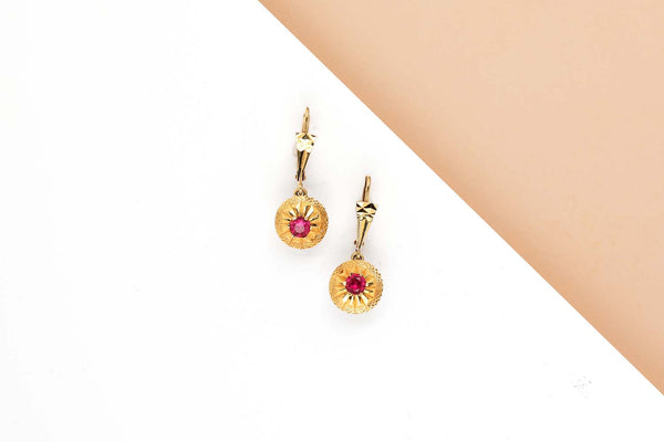 18 ct. Yellow Gold Earrings - Ruby