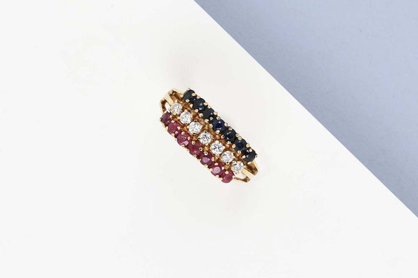18 CT. Yellow Gold Ring - Ruby - Sapphire