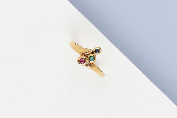 18 CT. Yellow Gold Ring - Ruby - Emerald - Sapphire