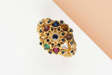 18 CT. Yellow Gold Ring - Emerald - Topaz  - Tiger Eye - Blue Sapphire - Yellow Citrine - Size 55