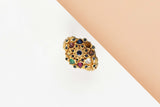 18 CT. Yellow Gold Ring - Emerald - Topaz  - Tiger Eye - Blue Sapphire - Yellow Citrine - Size 55