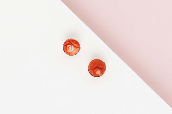 18 CT. Yellow Gold Earrings - Blood Coral