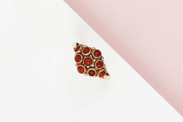 14 CT. Yellow Gold Ring - Blood Coral