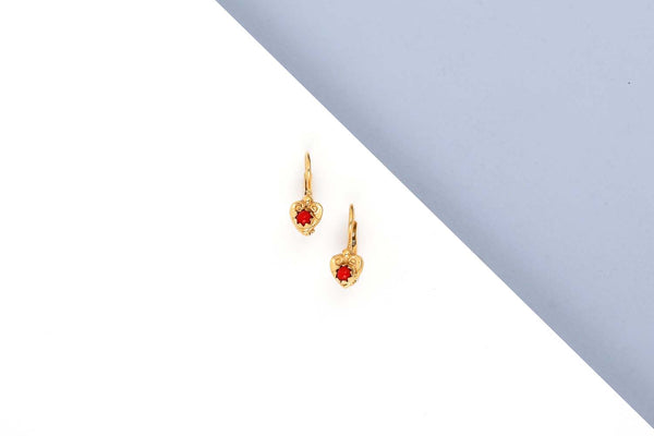18ct. Yellow Gold Earrings - Blood Coral