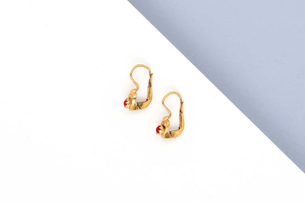 18ct. Yellow Gold Earrings - Blood Coral