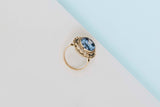 14 ct. Yellow Gold Ring - Blue Topaz - Size 56