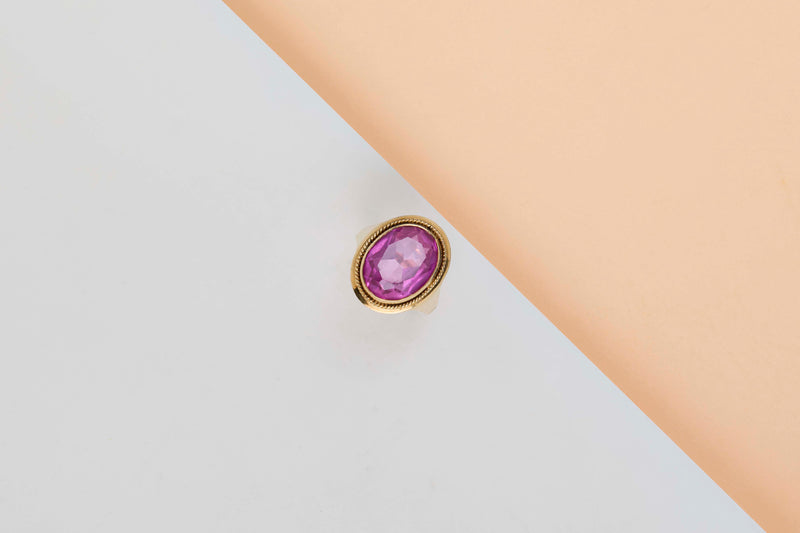 18 ct. Yellow Gold Ring - Synthetic Tourmaline - Size 56