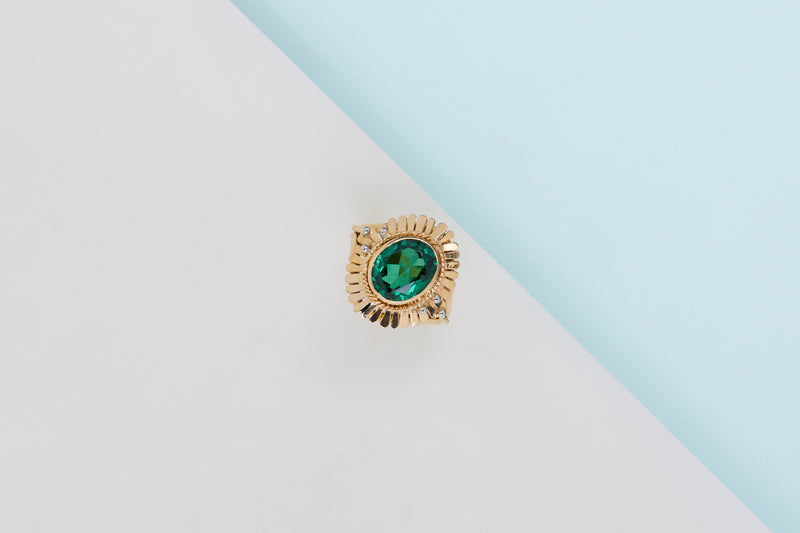 18 ct. Yellow Gold - Synthetic Tourmaline - Size 57