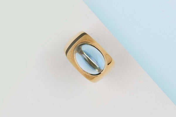 18ct. Yellow Gold Ring - Blue Topaz - Size 53