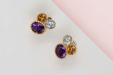 18ct. Yellow Gold Earrings - Amethyst, Yellow Topaz, Blue Topaz