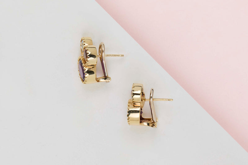 18ct. Yellow Gold Earrings - Amethyst, Yellow Topaz, Blue Topaz