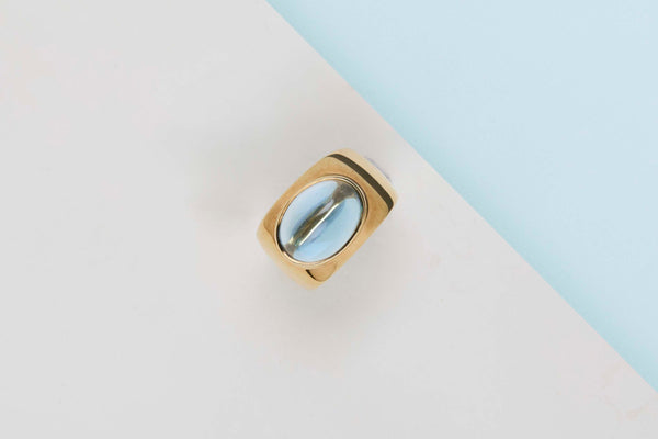 18ct. Yellow Gold Ring - Blue Topaz - Size 53