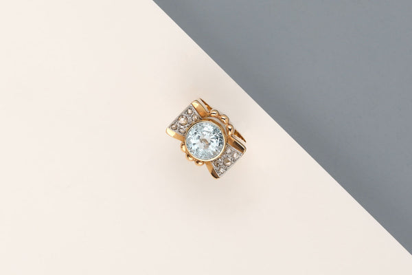 18 ct. Yellow Gold Ring - Diamond - Aquamarinen