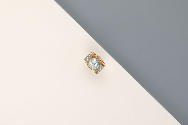 18 ct. Yellow Gold Ring - Diamond - Aquamarinen